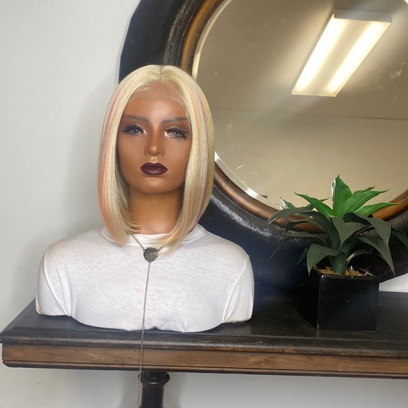 E Beauty Wig Other - NIKKI| SHORT BLONDE WITH COLORFUL STREAKS LACE FRONT WIG BOB